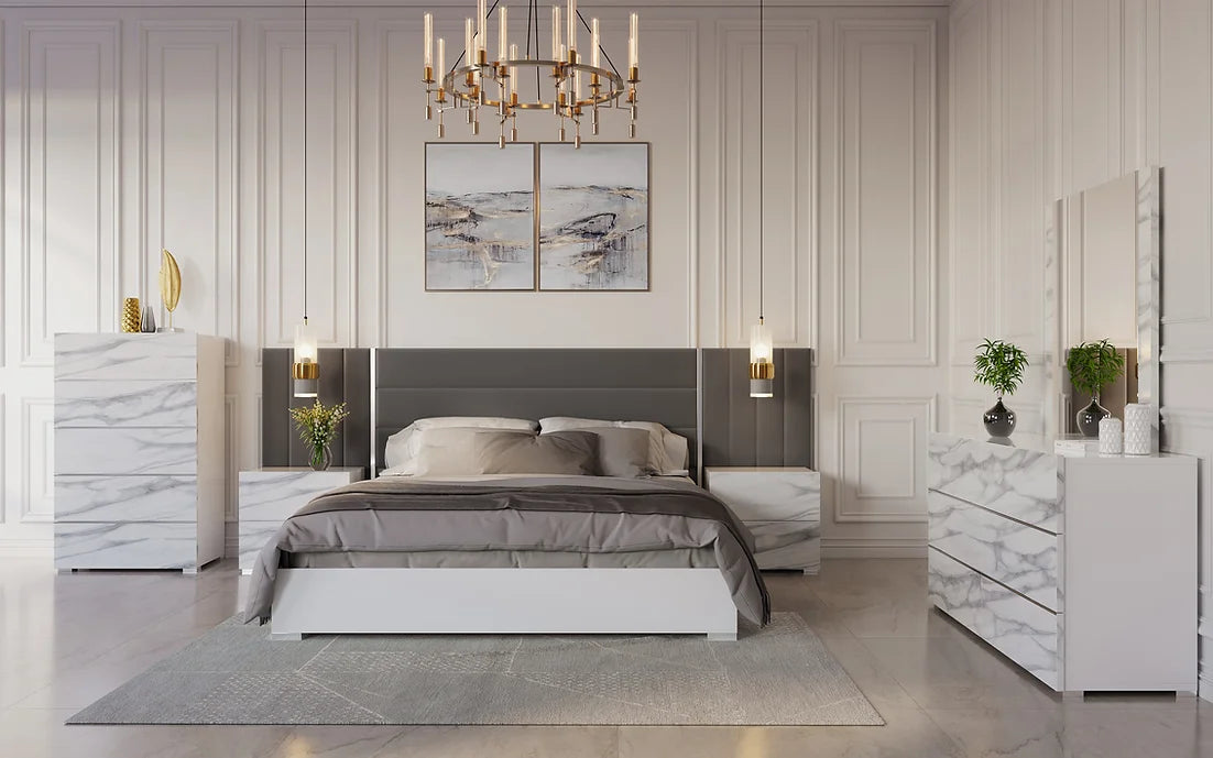 NINA COLLECTION BEDROOM SET AVAILABLE IN QUEEN AND KING SIZES AS 4 PC OR 5 PC SETS