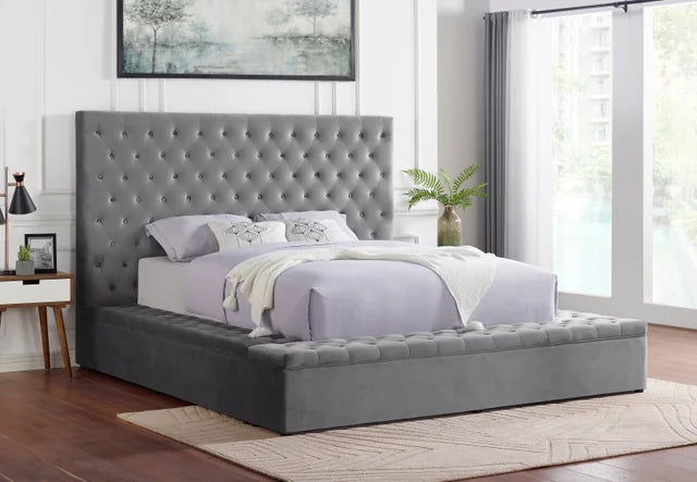 PARIS GRAY PLATFORM BED WITH STORAGE AVAILABLE IN QUEEN AND KING SIZES