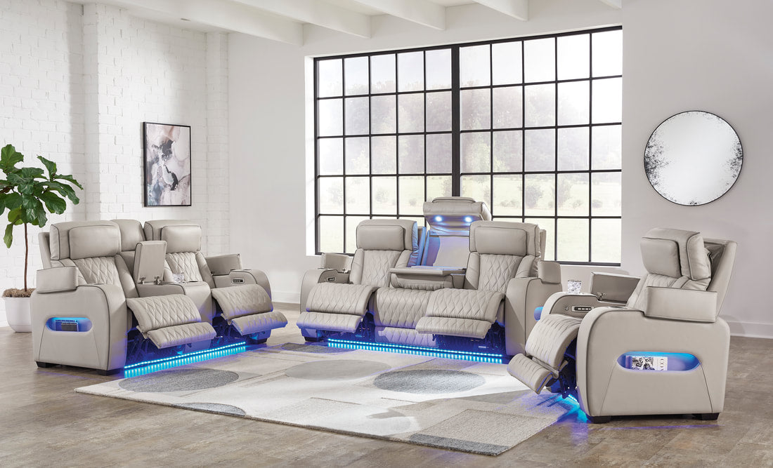 U271-05 Gray Power Reclining Set with Genuine Leather + Air Massage