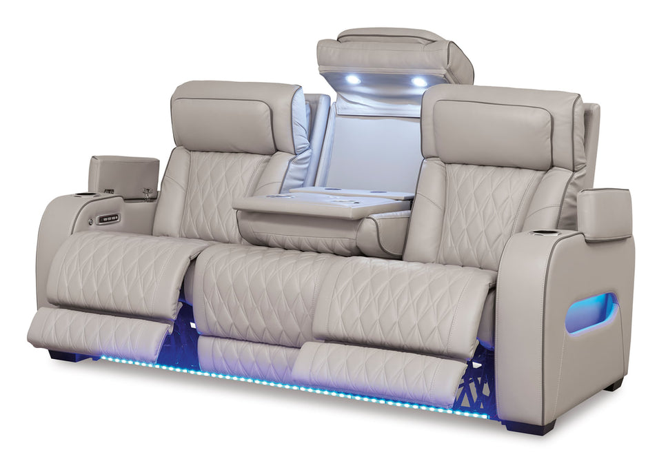 U271-05 Gray Power Reclining Set with Genuine Leather + Air Massage