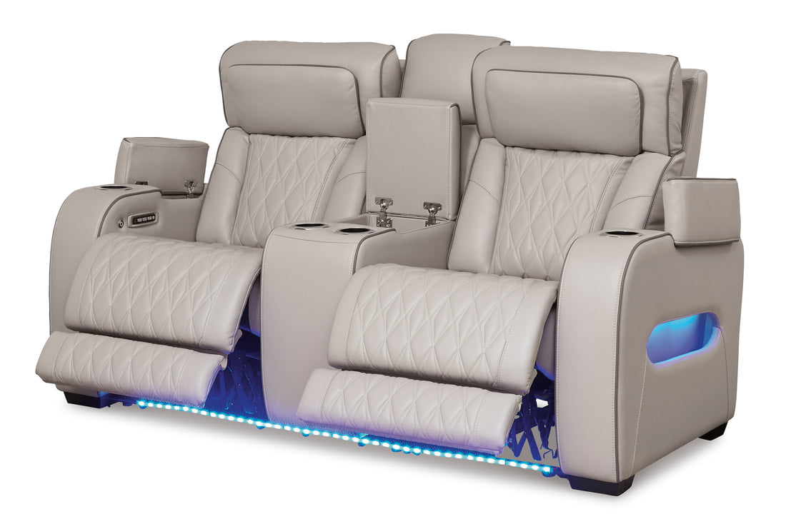 U271-05 Gray Power Reclining Set with Genuine Leather + Air Massage