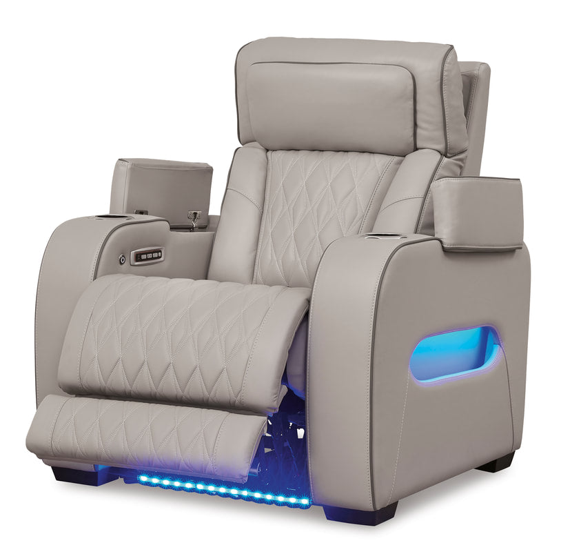 U271-05 Gray Power Reclining Set with Genuine Leather + Air Massage