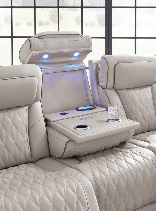 U271-05 Gray Power Reclining Set with Genuine Leather + Air Massage