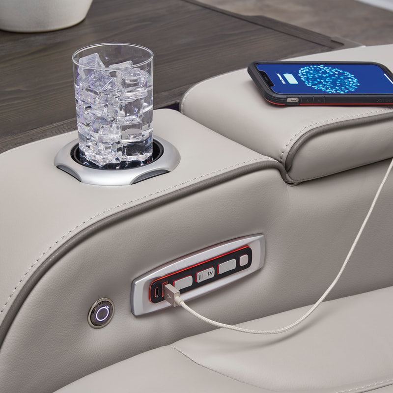 U271-05 Gray Power Reclining Set with Genuine Leather + Air Massage