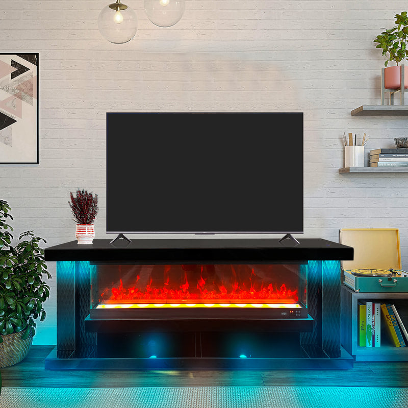A88 TV STAND WITH FIREPLACE 71 " (BLACK)