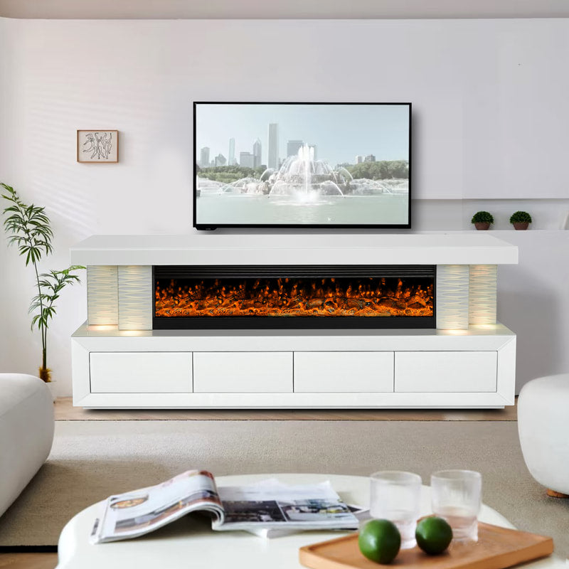 A97 WHITE TV STAND WITH FIREPLACE