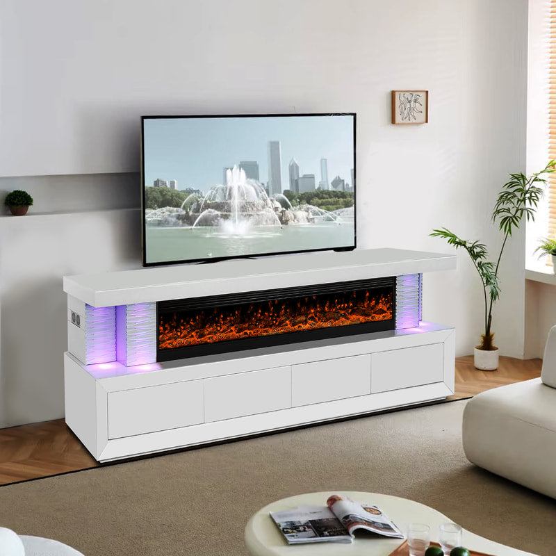 A97 WHITE TV STAND WITH FIREPLACE