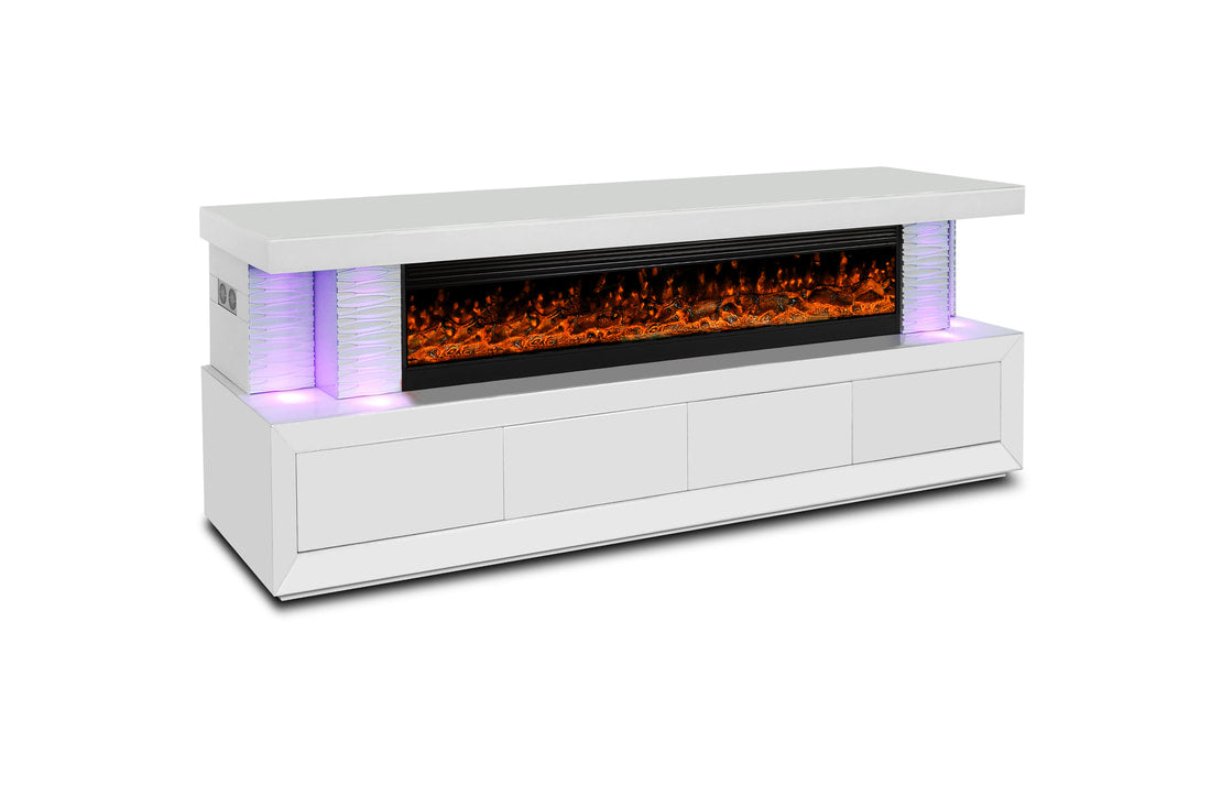 A97 WHITE TV STAND WITH FIREPLACE