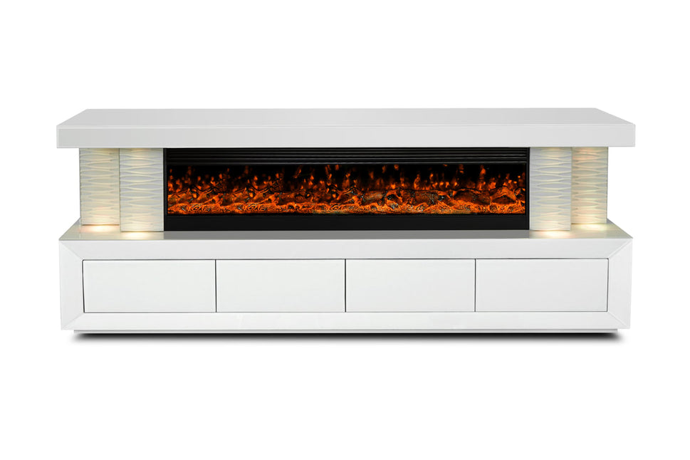 A97 WHITE TV STAND WITH FIREPLACE