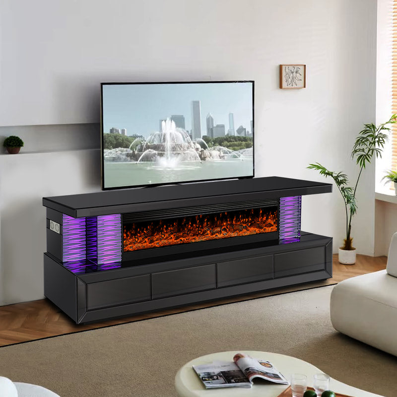 A98 BLACK TV STAND WITH FIREPLACE