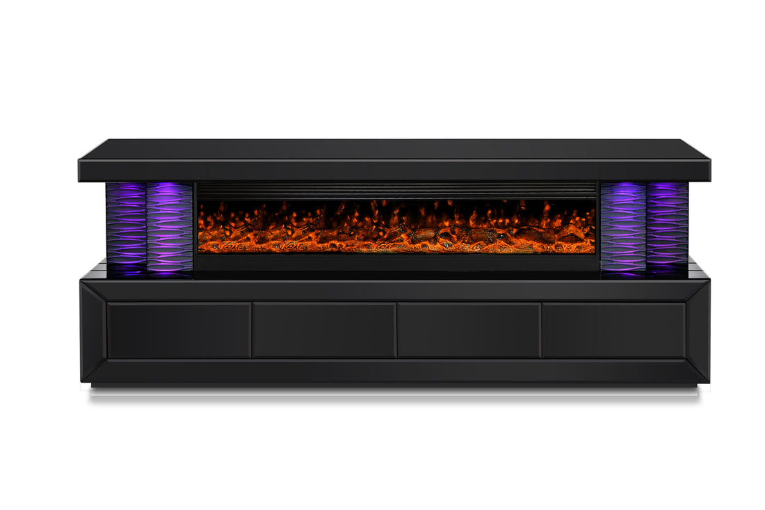 A98 BLACK TV STAND WITH FIREPLACE