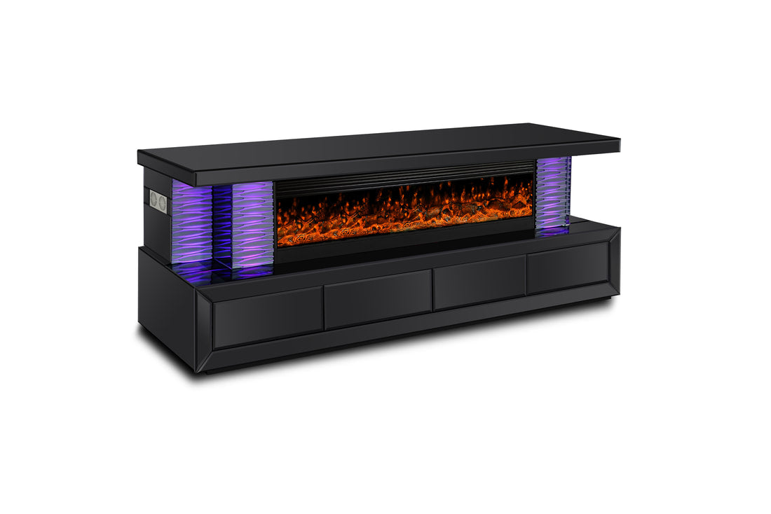 A98 BLACK TV STAND WITH FIREPLACE
