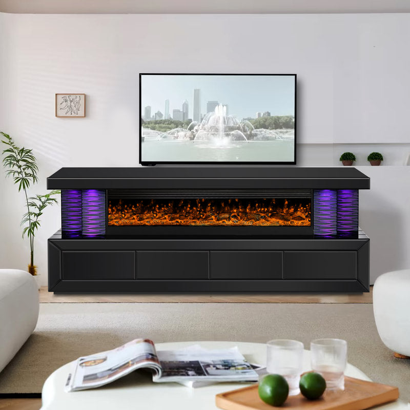 A98 BLACK TV STAND WITH FIREPLACE