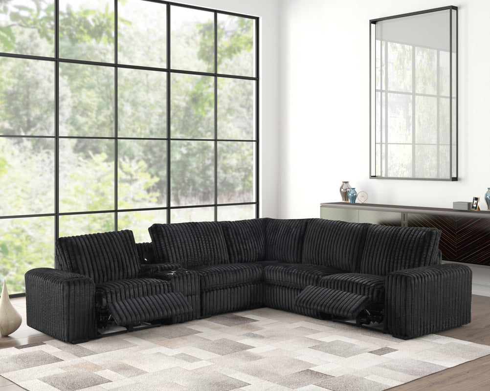 AMELIA BLACK POWER RECLINING SECTIONAL WITH BLUETOOTH SPEAKERS