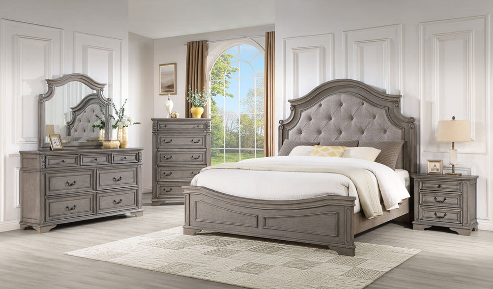B6010 GREY BEDROOM SET AVAILABLE IN QUEEN AND KING SIZES AS 4PC or 5PC SET