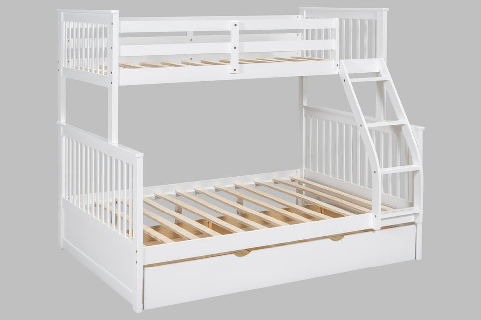 BB21 WHITE TWIN/FULL BUNK BED WITH TWIN TRUNDLE