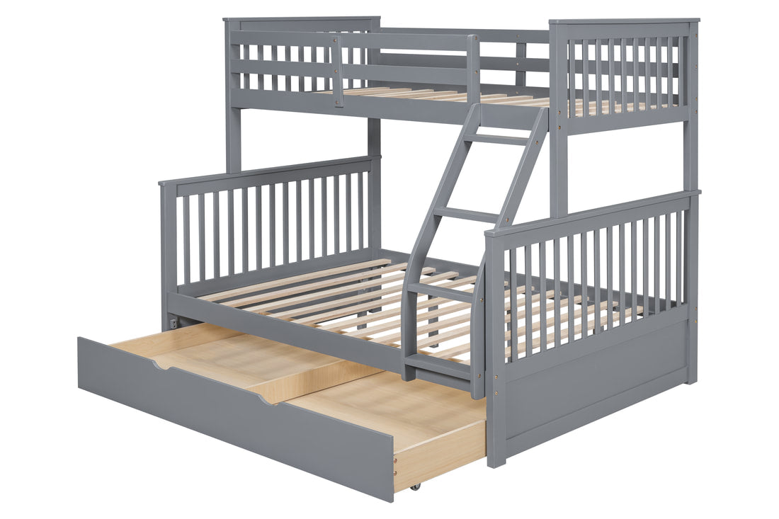 BB23 GRAY TWIN/FULL BUNK BED WITH TWIN TRUNDLE