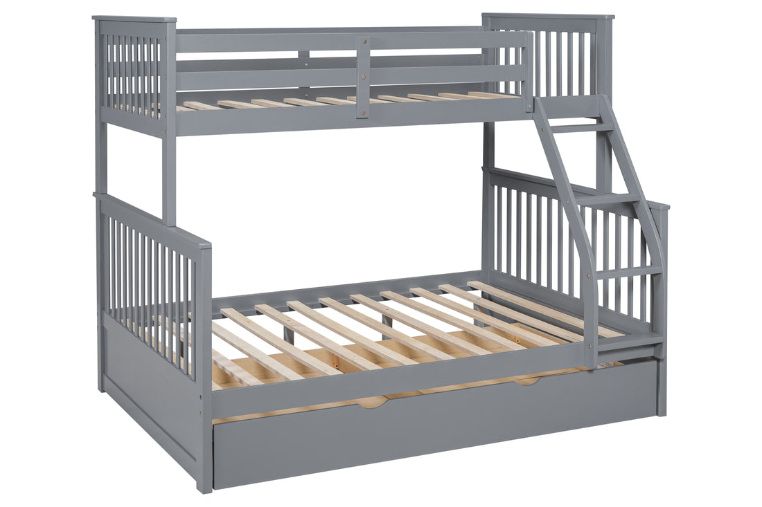 BB23 GRAY TWIN/FULL BUNK BED WITH TWIN TRUNDLE