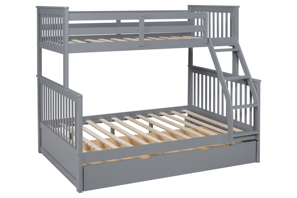 BB23 GRAY TWIN/FULL BUNK BED WITH TWIN TRUNDLE