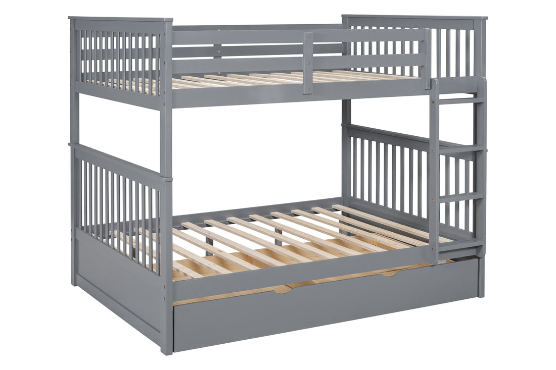 BB33 GRAY FULL/FULL BUNK BED WITH TWIN TRUNDLE
