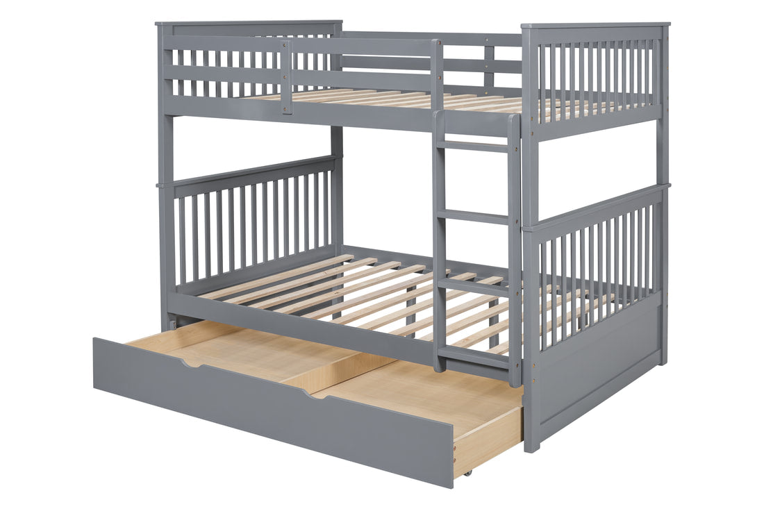 BB33 GRAY FULL/FULL BUNK BED WITH TWIN TRUNDLE