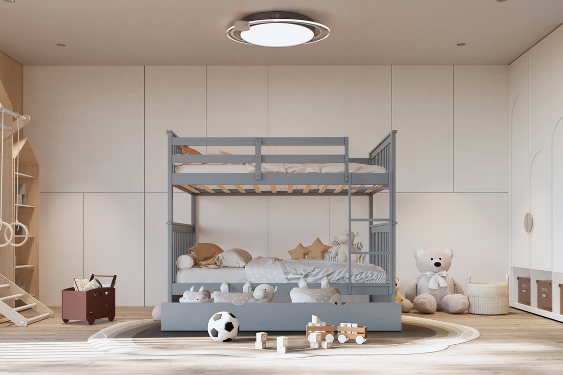 BB33 GRAY FULL/FULL BUNK BED WITH TWIN TRUNDLE