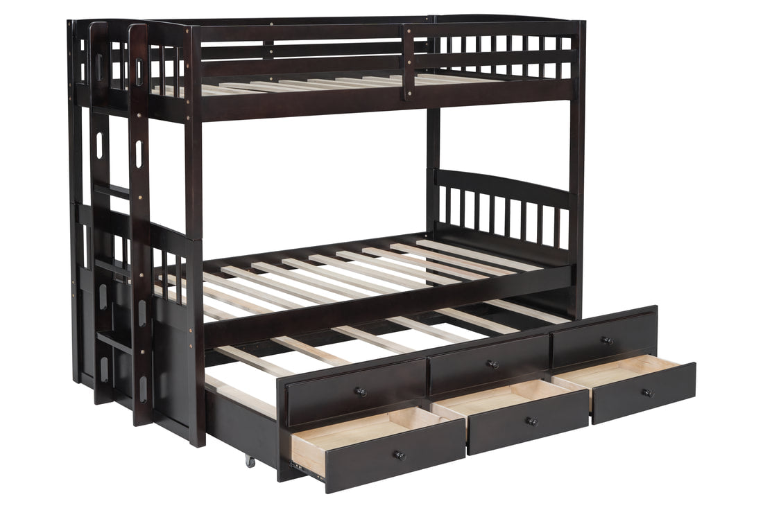 BB40 ESPRESSO TWIN/TWIN BUNK BED WITH TWIN TRUNDLE + 3 DRAWERS