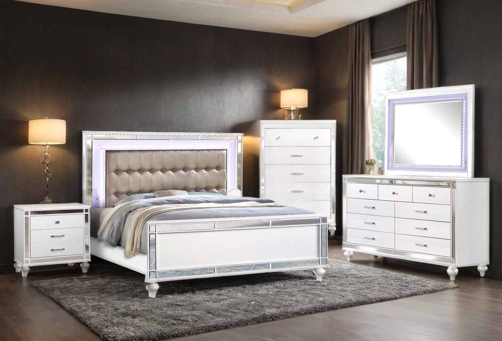 BLANCA2 WHITE BEDROOM SET AVAILABLE IN QUEEN AND KING SIZES AS 4 PC 0R 5 PC SET