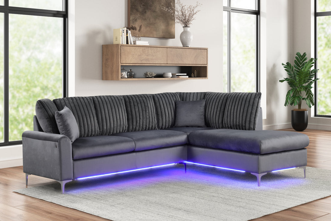 CANDY CHARCOAL SECTIONAL WITH LED LIGHTS