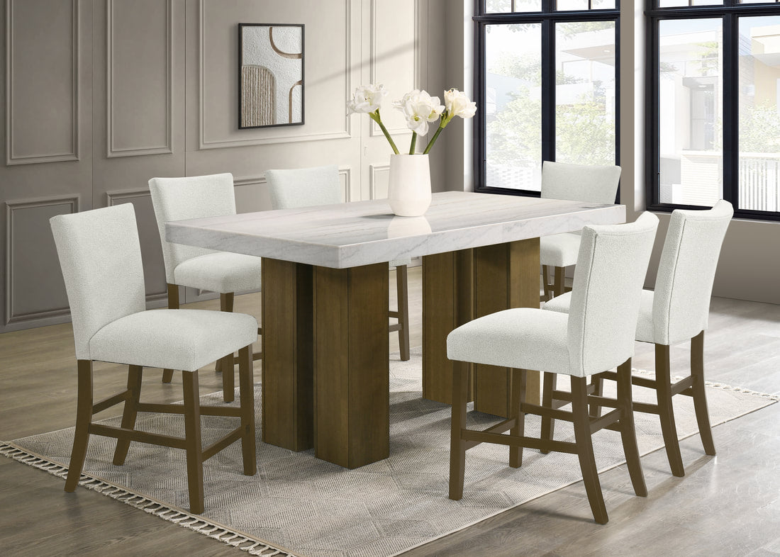 CAPRI 20 GENUINE MARBLE COUNTER HEIGHT TABLE AND 6 CHAIRS
