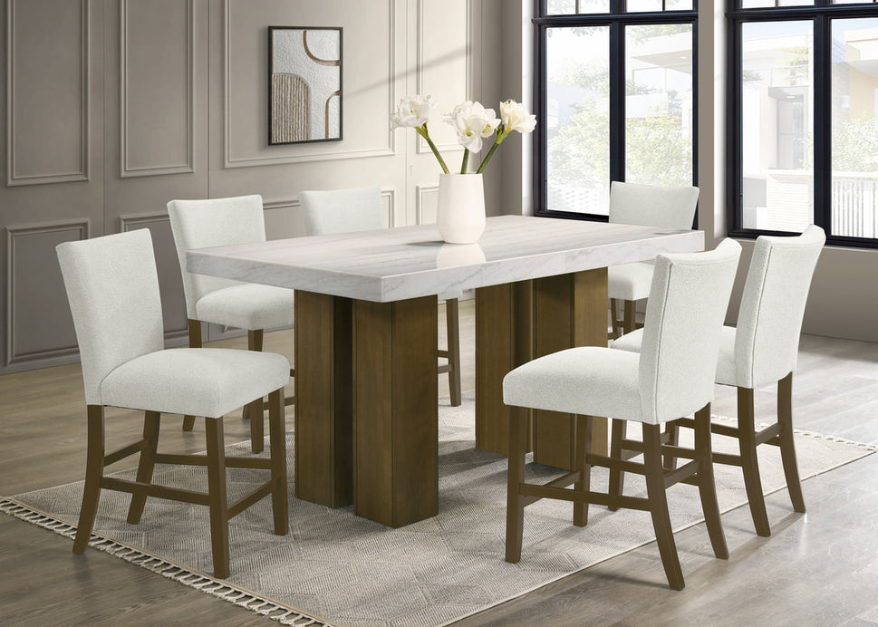 CAPRI 20 GENUINE MARBLE COUNTER HEIGHT TABLE AND 6 CHAIRS
