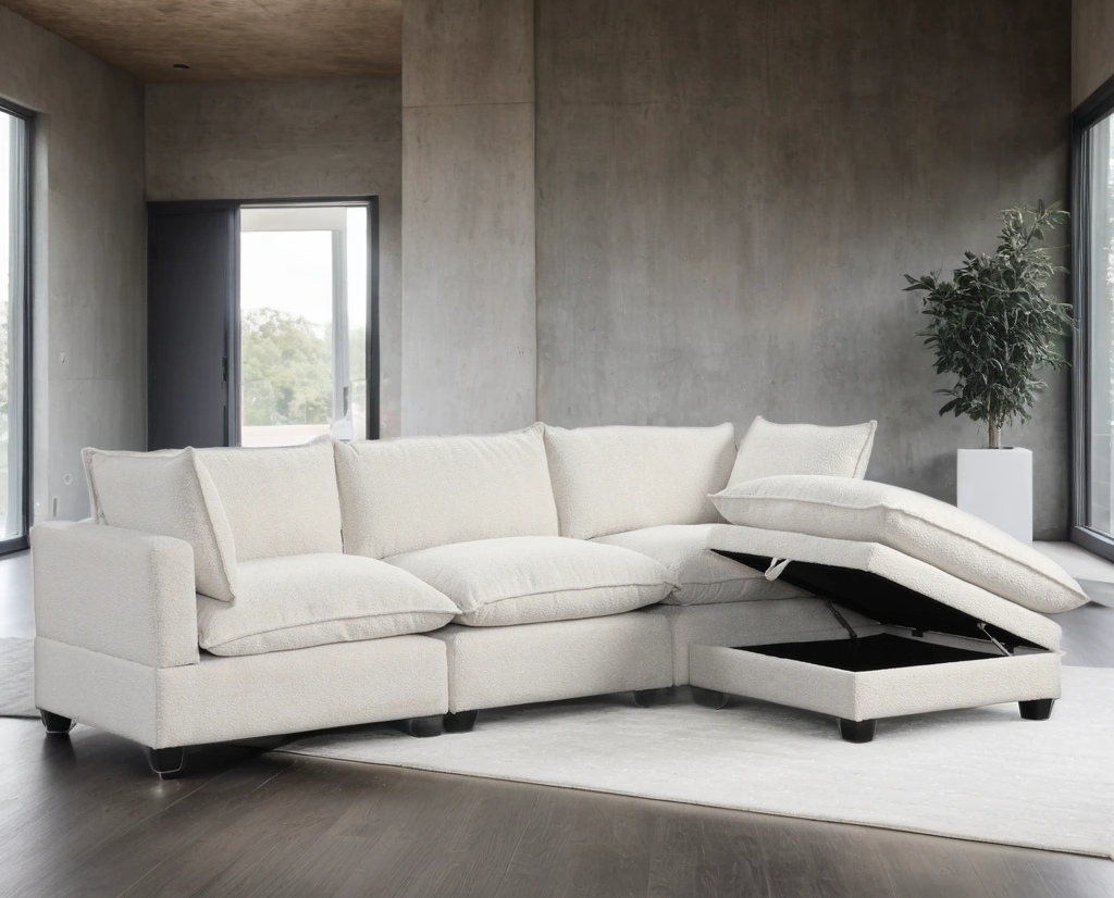 CLOUD2 BOUCLE FABRIC 4 PIECE MODULAR SECTIONAL SET