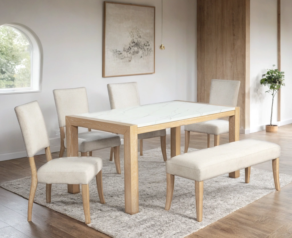 D1120 FAUX MARBLE TABLETOP DINING SET WITH TABLE AND 4 CHAIRS
