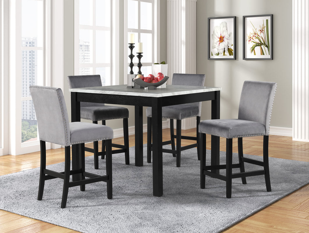 DIOR - GREY PUB TABLE + 4 CHAIR SET