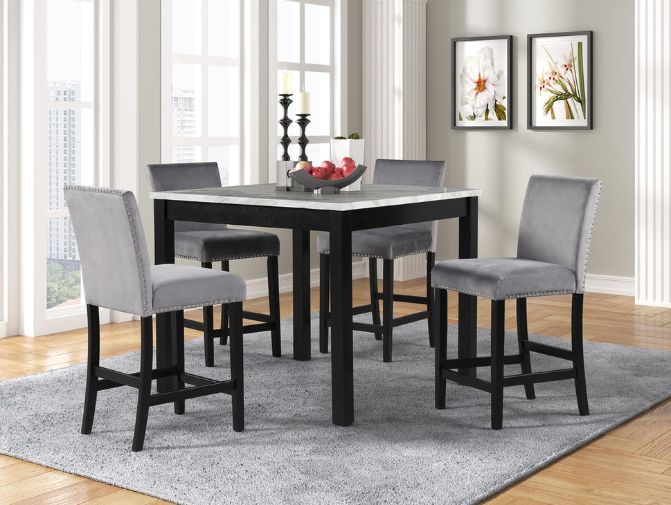 DIOR - GREY PUB TABLE + 4 CHAIR SET