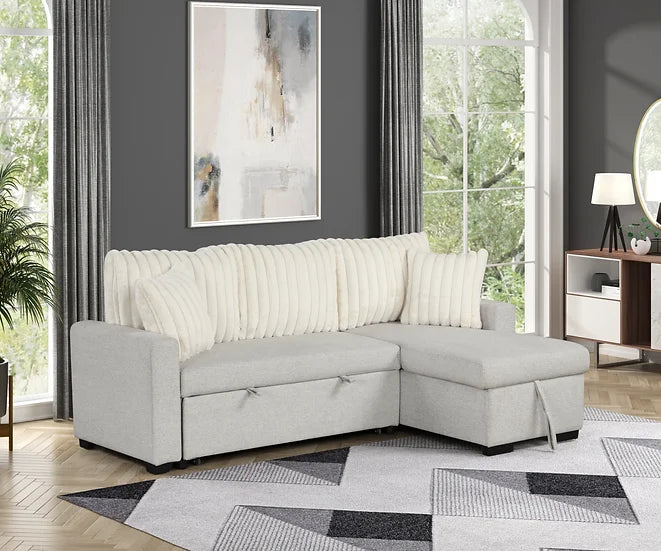 S8670 NORI BEIGE SECTIONAL WITH PULL-OUT BED AND STORAGE CHAISE