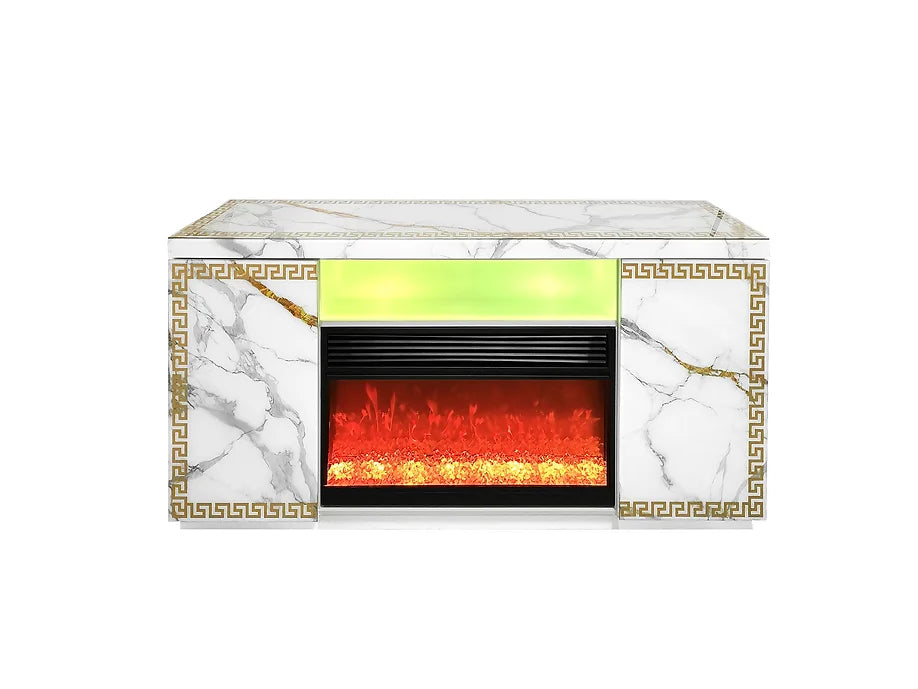 A-F04 VERSA WHITE TV STAND WITH LED, BLUETOOTH AND FIREPLACE