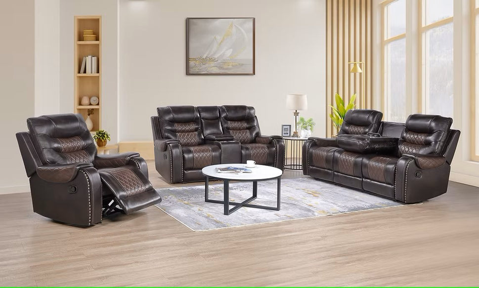 Phoenix II Brown Reclining Living Room Set | 3-Piece Sofa Set Houston