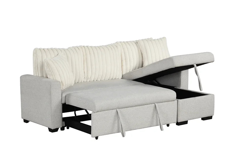 S8670 NORI BEIGE SECTIONAL WITH PULL-OUT BED AND STORAGE CHAISE