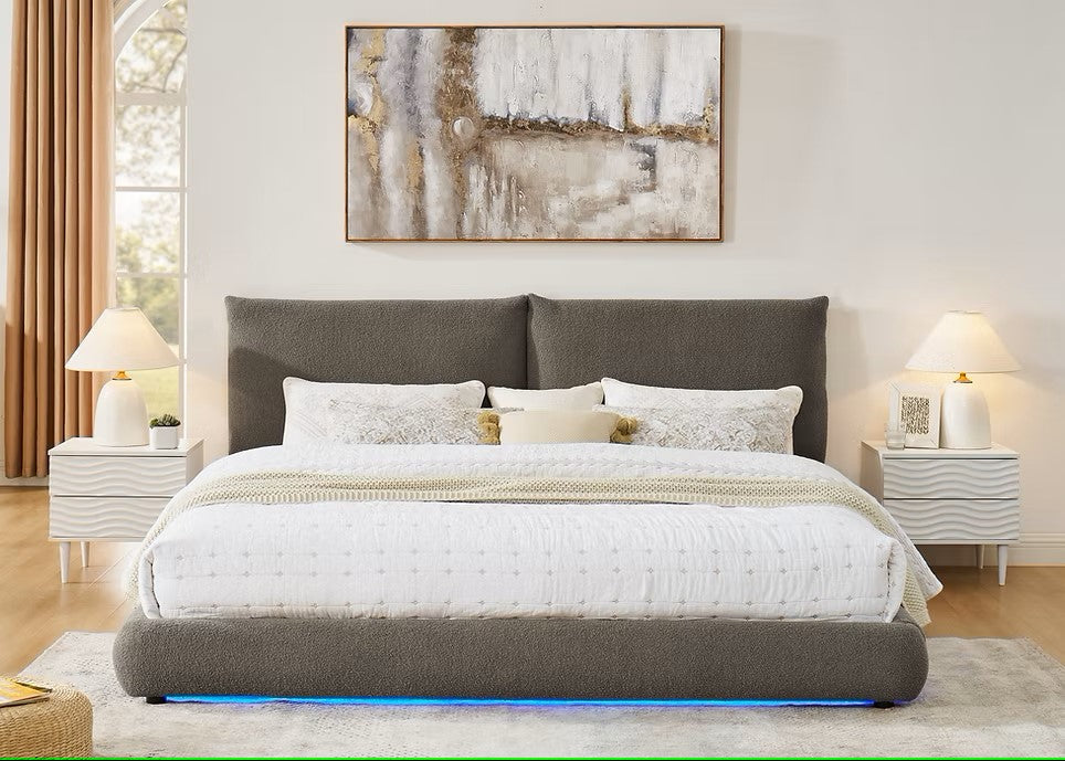 B200 ZIMA BROWN PLATFORM BED WITH LED LIGHTS AVAILABLE IN QUEEN AND KING SIZES