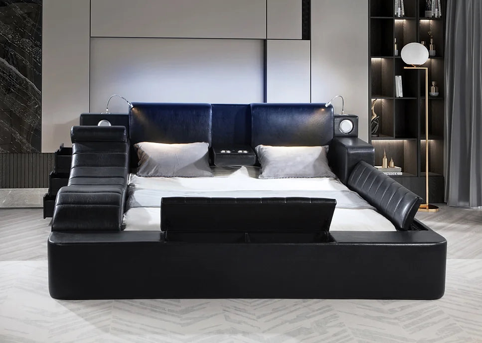 B420 APOLLO BLACK BED WITH STORAGE AND USB CHARGER AVAILABLE IN QUEEN AND KING SIZES