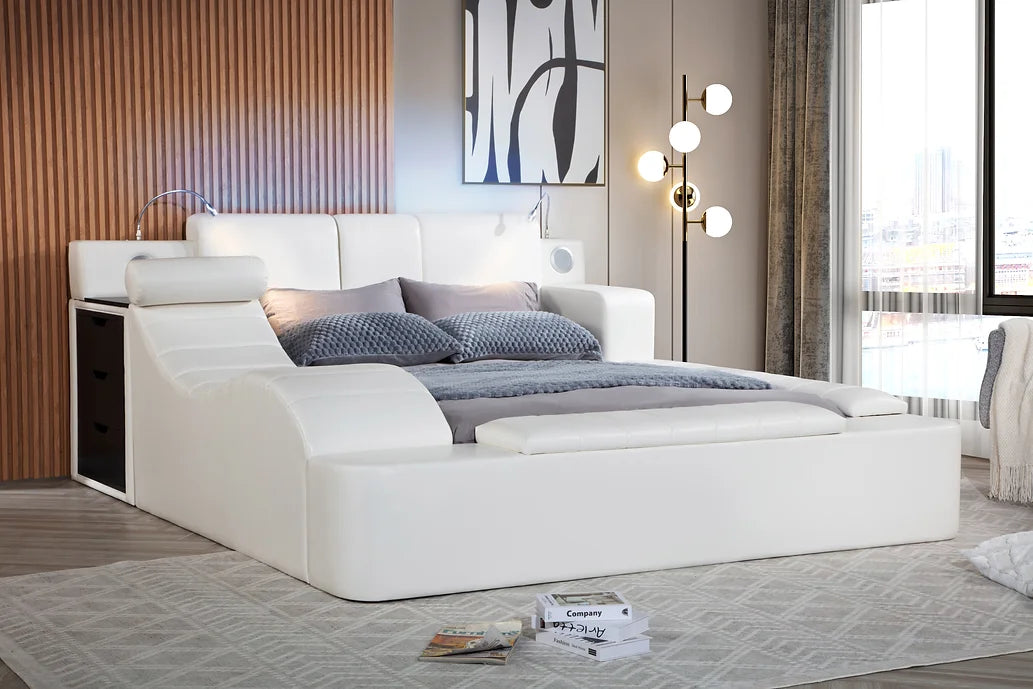 B420 APOLLO WHITE BED WITH STORAGE AND USB CHARGER AVAILABLE IN QUEEN AND KING SIZES