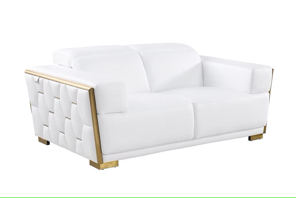 MI-1245 HEXOR WHITE ITALIAN LEATHER LIVING ROOM SET AVAILABLE AS 2 PIECE OR 3 PIECE SET