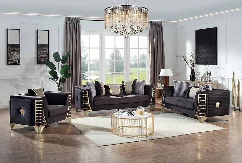 S4010 DONOVAN BLACK LIVING ROOM SET AVAILABLE AS 2 PIECE OR 3 PIECE SET