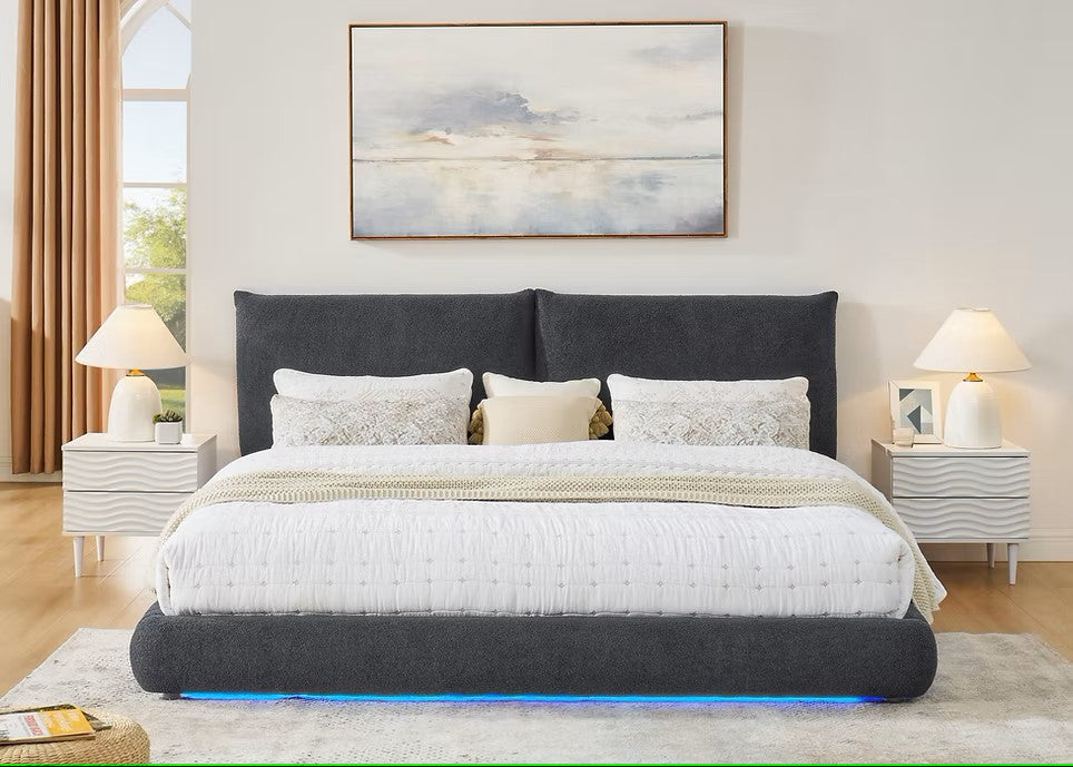 B200 ZIMA GREY PLATFORM BED WITH LED LIGHTS AVAILABLE IN QUEEN AND KING SIZES