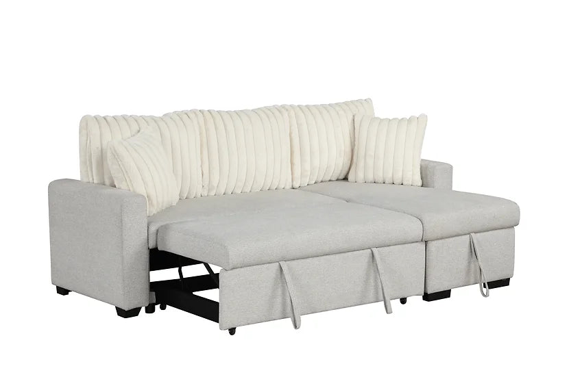S8670 NORI BEIGE SECTIONAL WITH PULL-OUT BED AND STORAGE CHAISE