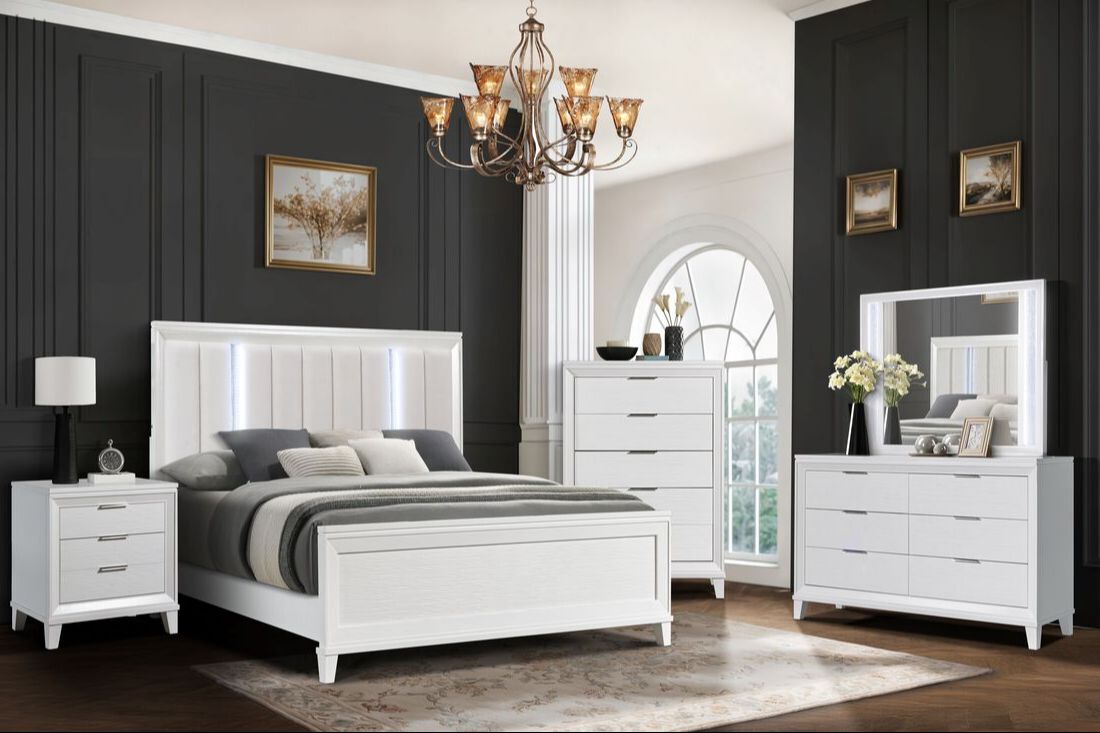 HAVANA WHITE BEDROOM SET AVAILABLE IN QUEEN AND KING SIZES AS 4PC or 5PC SET