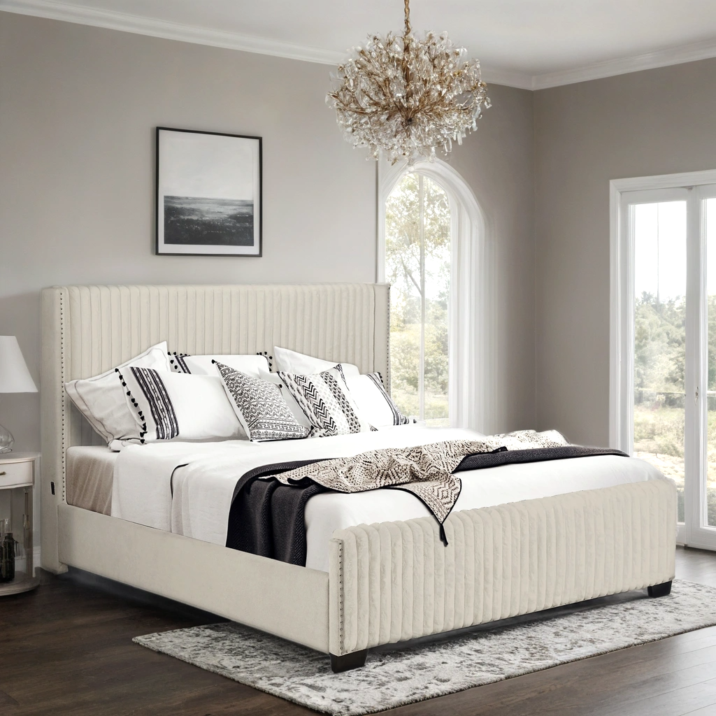 HH600 BEIGE BED WITH USB AVAILABLE IN QUEEN AND KING SIZES