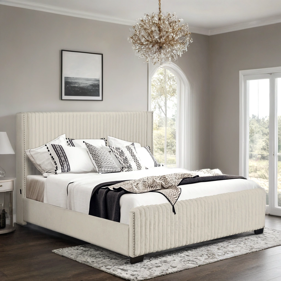 HH600 BEIGE BED WITH USB AVAILABLE IN QUEEN AND KING SIZES