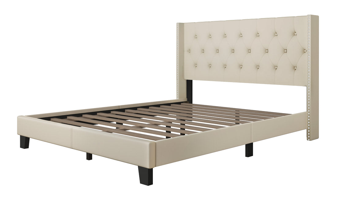 HH740 BEIGE PLATFORM BED AVAILABLE IN TWIN, FULL, QUEEN AND KING SIZES